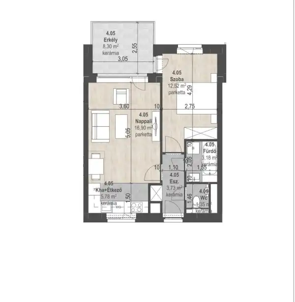 Eladó új építésű téglalakás, Budapest, XIII. kerület 2 szoba 43 m² 90.46 M Ft