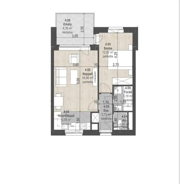 Eladó új építésű téglalakás, Budapest, XIII. kerület 2 szoba 43 m² 90.42 M Ft