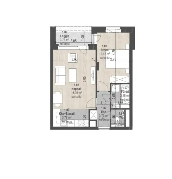 Eladó új építésű téglalakás, Budapest, XIII. kerület 2 szoba 43 m² 80.5 M Ft