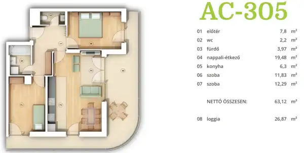 Eladó új építésű téglalakás, Budapest, XIV. kerület 3 szoba 63 m² 131.4 M Ft