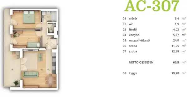 Eladó új építésű téglalakás, Budapest, XIV. kerület 3 szoba 66 m² 129.6 M Ft