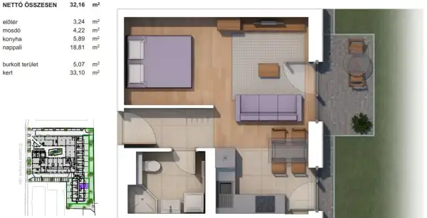 Eladó új építésű téglalakás, Budapest, XIV. kerület 1 szoba 32 m² 79 M Ft