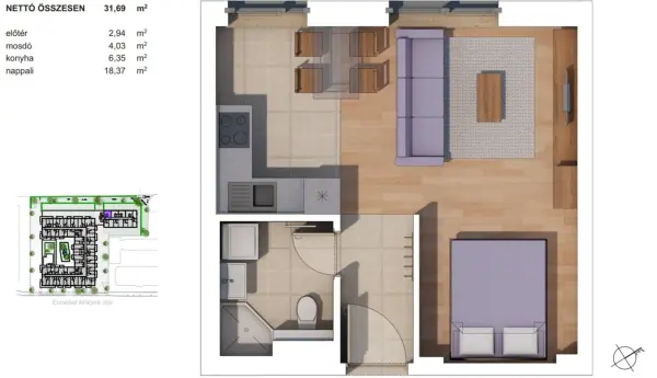 Eladó új építésű téglalakás, Budapest, XIV. kerület 1 szoba 32 m² 61.9 M Ft