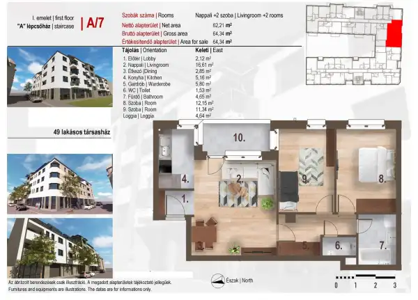 Eladó újépítésű téglalakás, Budapest, IV. kerület 1+2 szoba 64 m² 72.5 M Ft